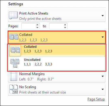 Use of Collated Option for File Print in MS Excel
