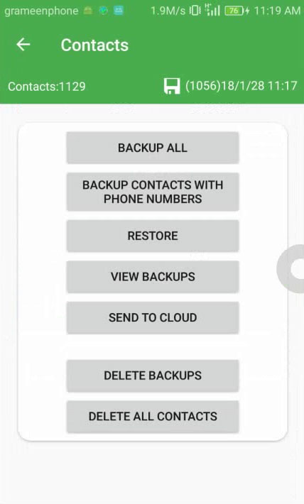 Restore backup phone contacts