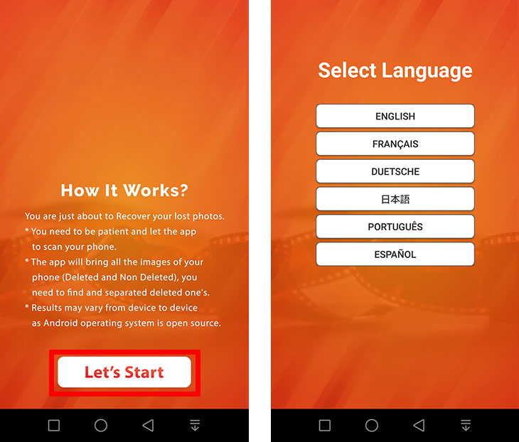 choose lets start and select language