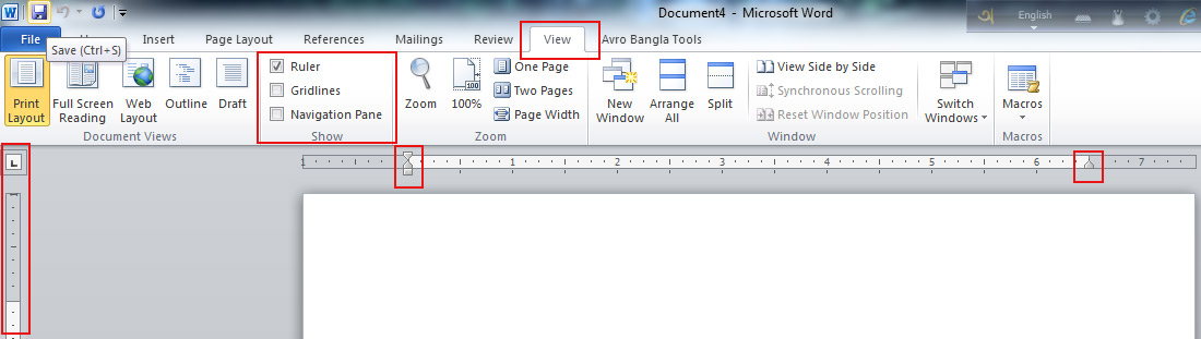 page ruler in ms word