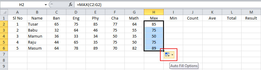 All MAX Number in Result Sheet