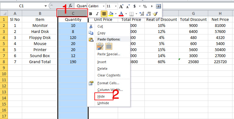 Column Hide in Excel