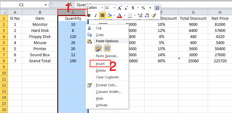 Column Insert in Excel