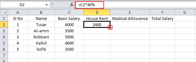 House Rent Formula in Excel