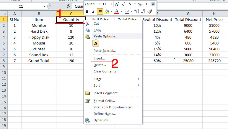 Other Option for Row & Column Delete in Excel