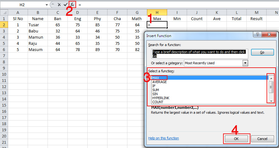 Other Option for Use of MAX Function in Excel