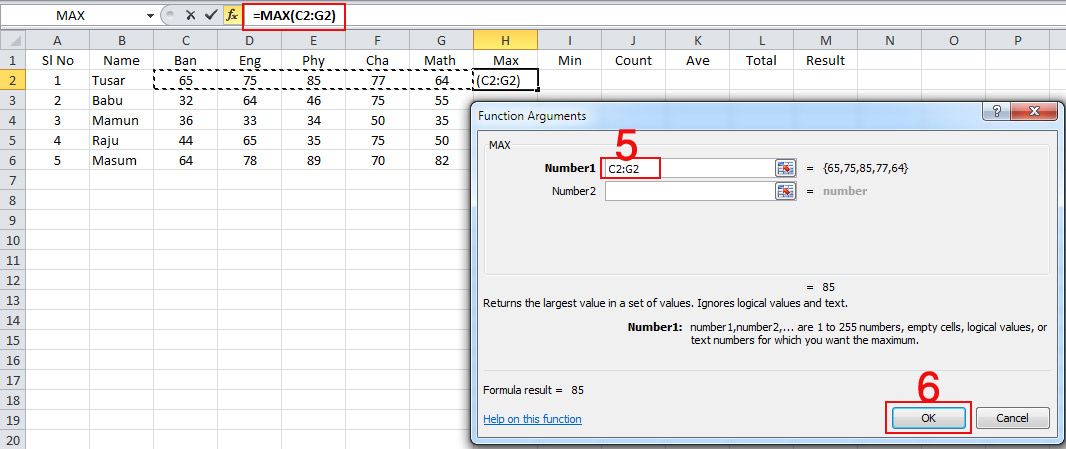 Other Option for Use of MAX Function in Excel 2