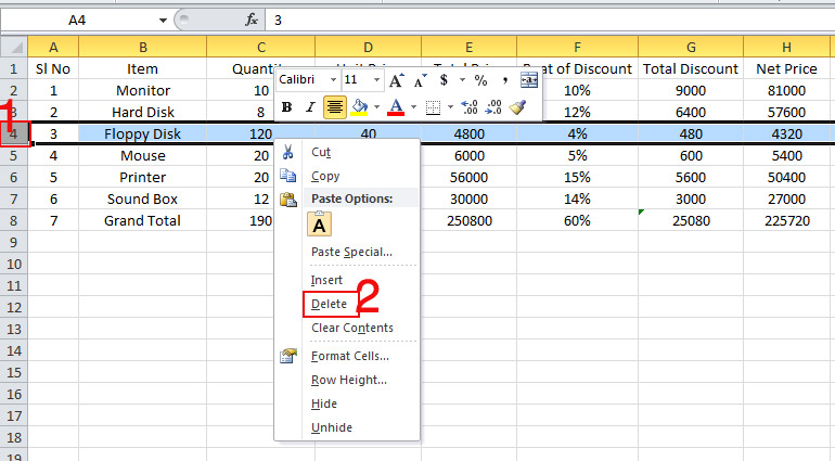 Row Delete in Excel
