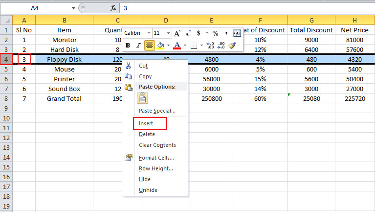 Row Insert in Microsoft Excel