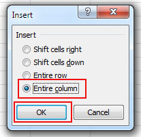 Solution of Dialogue Box for Column Insert