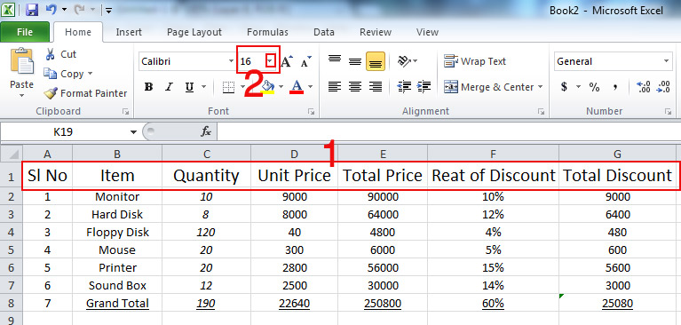 Use of Font Size in Excel