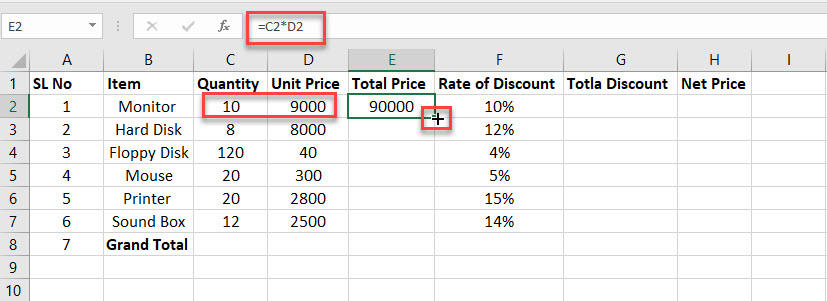 Use of Product Formula in Excel