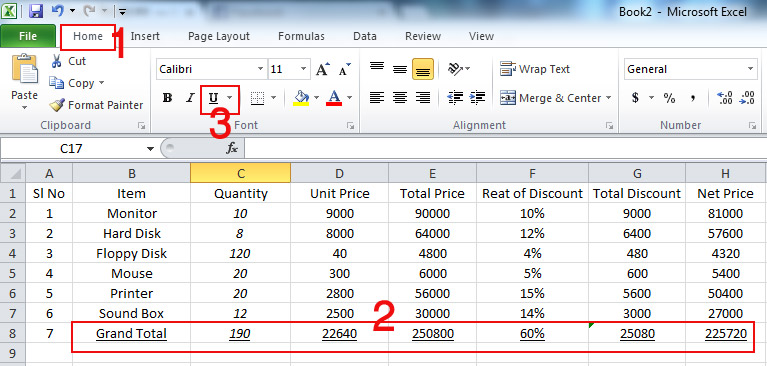 Use of Underline in Microsot Excel