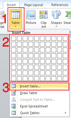 Create Table in MS Word