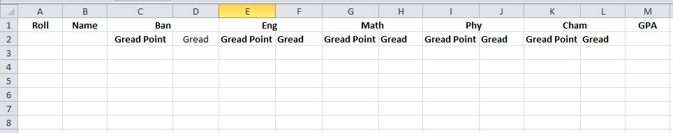 A Grade Sheet from Result Sheet in Excel