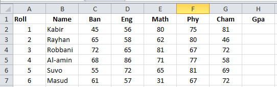 A Marks Sheet from a Result Sheet in Excel