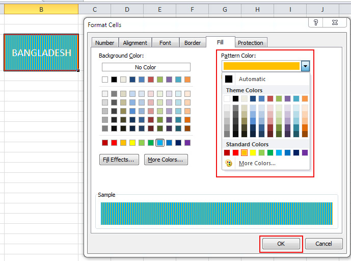 Pattern Color from Fill Tab in Cells Formatting