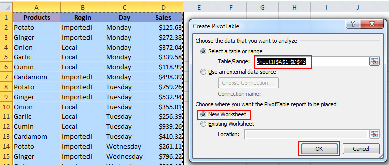 Use of Dialog Box for Pivot Table in Excel