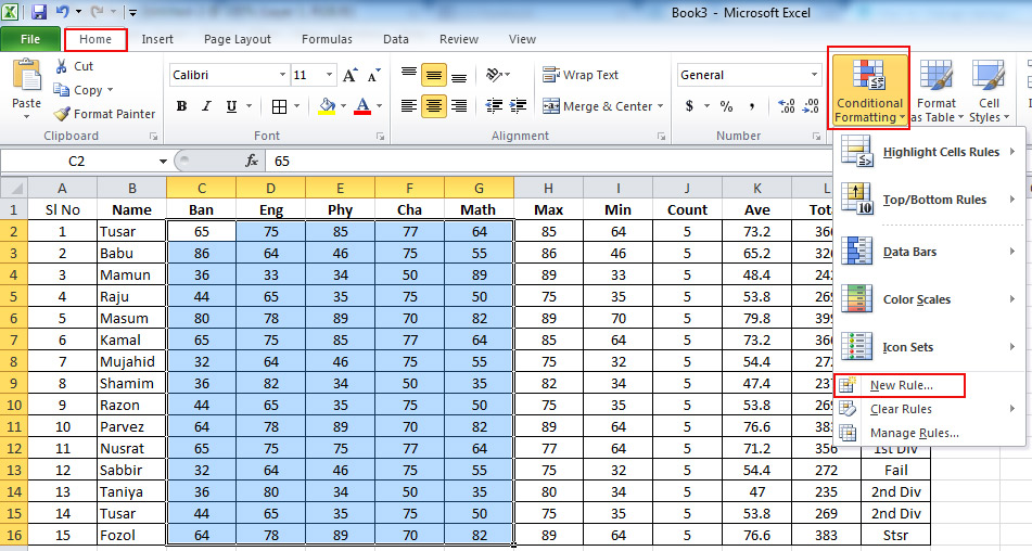 Use of Conditional Formatting option in Excel