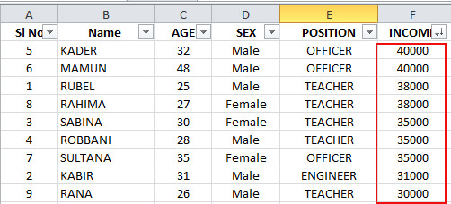 Use of Data Sorting in Excel 3
