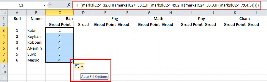 Use of Function for Grade point in Excel