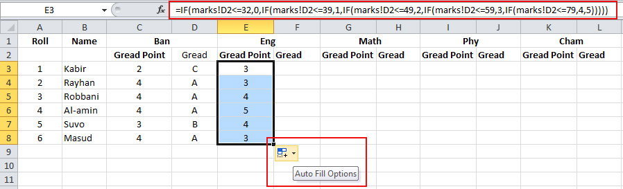 Use of Function for Grade point in Excel 2