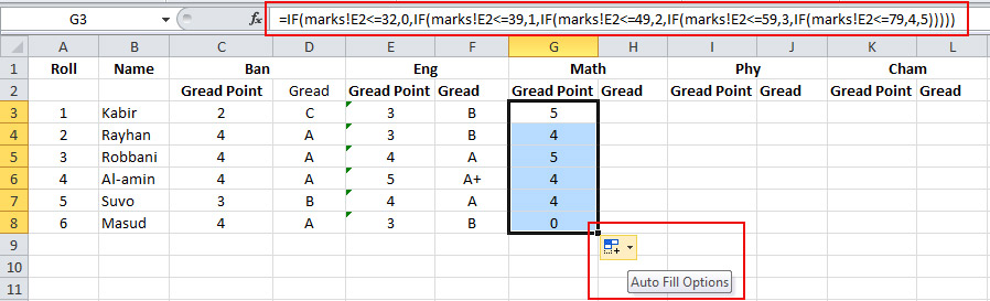 Use of Function for Grade point in Excel 3