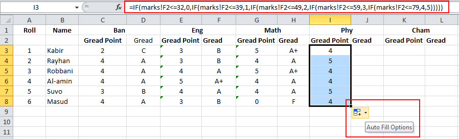Use of Function for Grade point in Excel 4