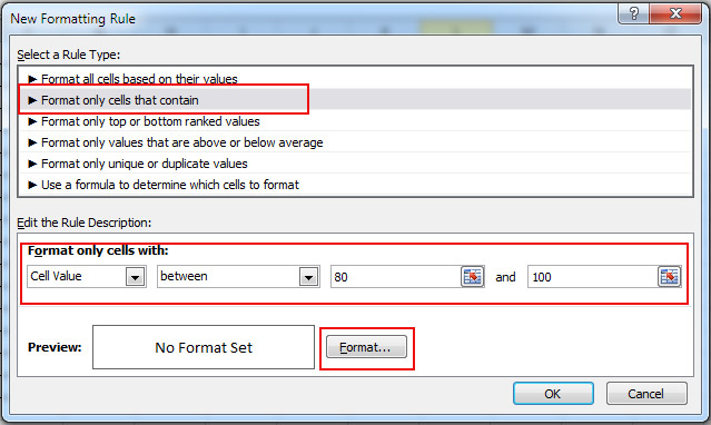 Use of New Formatting Rule Dialog Box from Conditional Formatting in Excel 