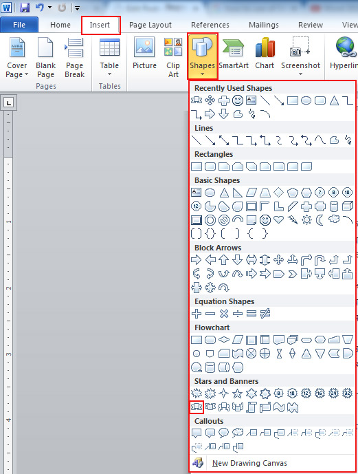 Microsoft Word Shapes 