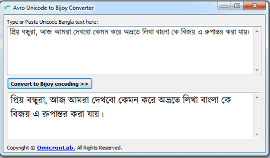 Finlay Convert Unicode Text using Avro Unicode to Bijoy Text Converter