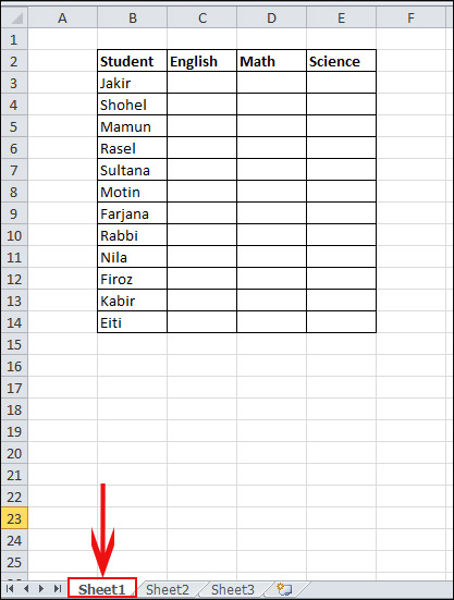 Table of Sheet1 for Example in Excel