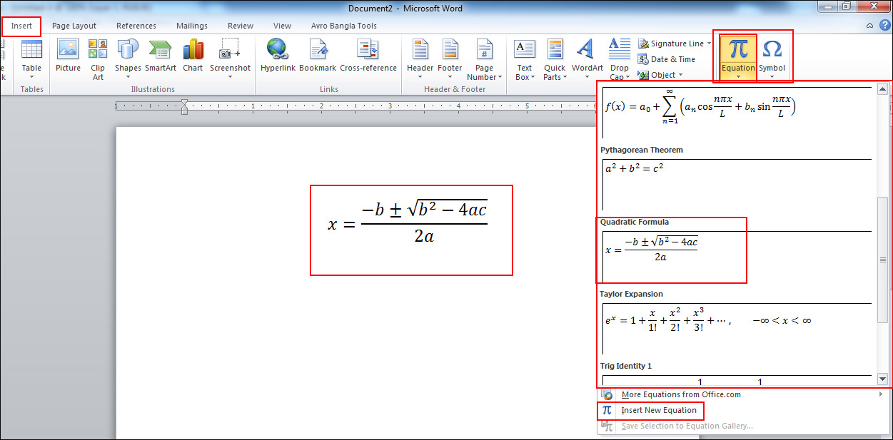Use of Equation in MS Word Page 