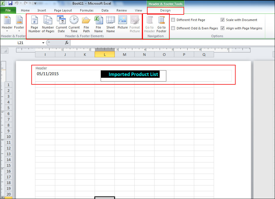 Use of Other Option for Using Header and Footer in Excel 2
