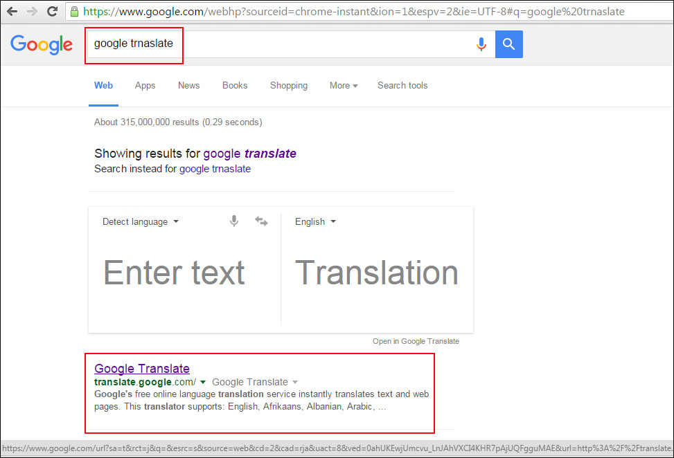Search the google translate in Internet Browser 