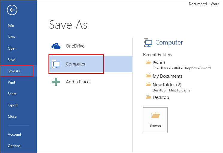 After Click the File Option then Select Location for File Save