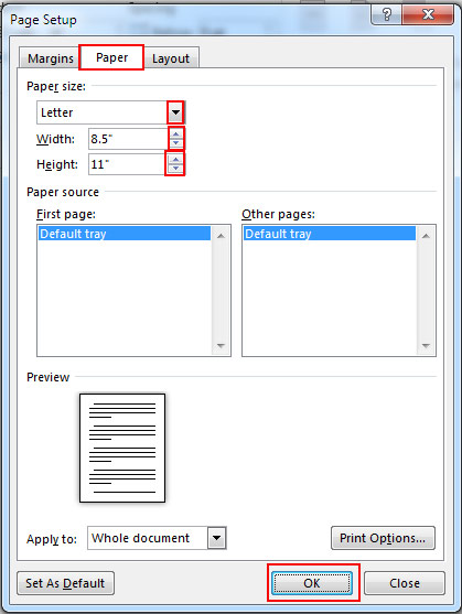 Create Your Own Paper Size of Page Setup Dialogue Box in MS Word