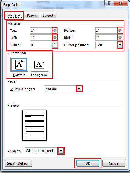 Use Page Setup Dialogue Box for Page Setup of Margins in MS Word