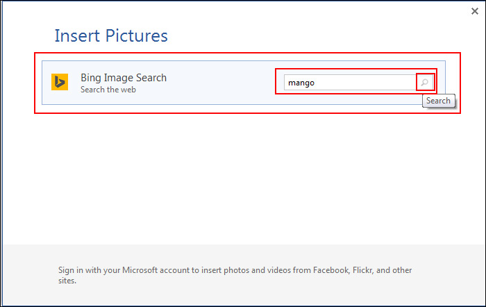 Use of Dialogue Box for Searching Image in Online 