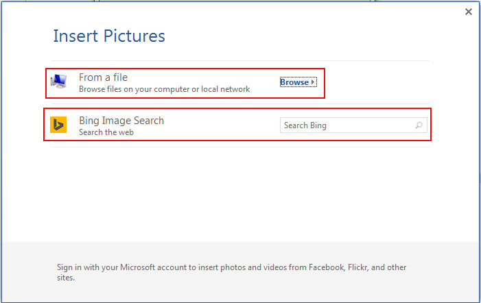 Use of Insert Picture Dialogue Box for Watermark in Word Page