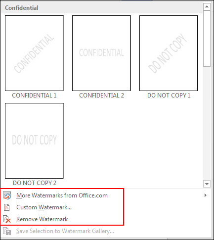 Use of More Option For Insert Watermark