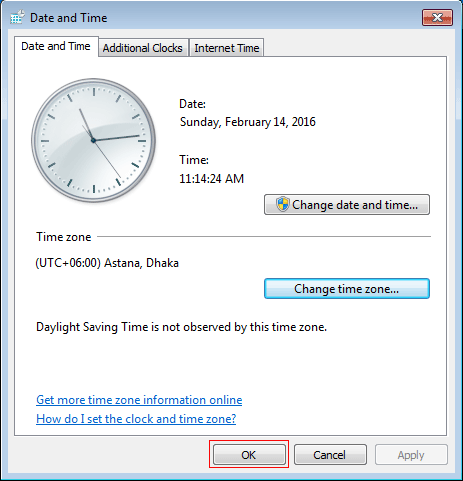 After Change Time and Date in Date and Time Settings Dialogue Box then Click OK in Date and Time Dialogue Box