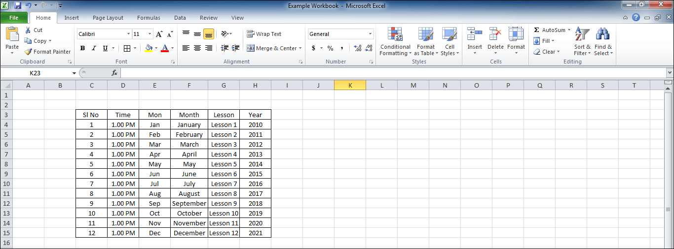 An Example Excel File for Print