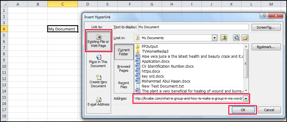 Use of Insert Hyperlink Dialogue Box for Add a Web-link in MS Excel
