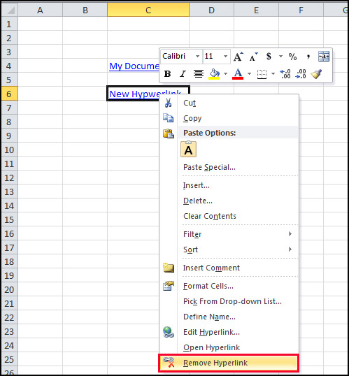 Remove Hyperlink in MS Excel 2013