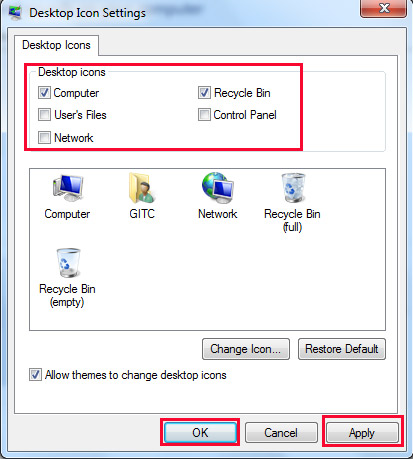 Setup Desktop Icon in Desktop Icon Settings Dialogue Box