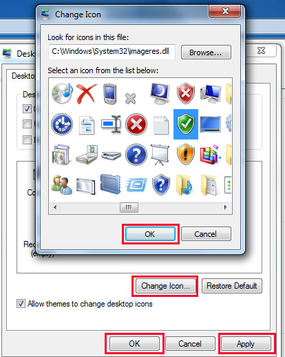 Setup More Icon in Desktop Icon Settings Dialogue Box