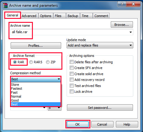 Use of Dialogue Box for Create RAR Format of All File 