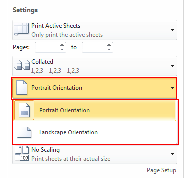 Use of Orientation Option for File Print in Excel