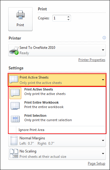 Use of Page Setting Option for Excel File Print